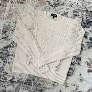 Express Ruffle Shoulder Cable Knit Sweater